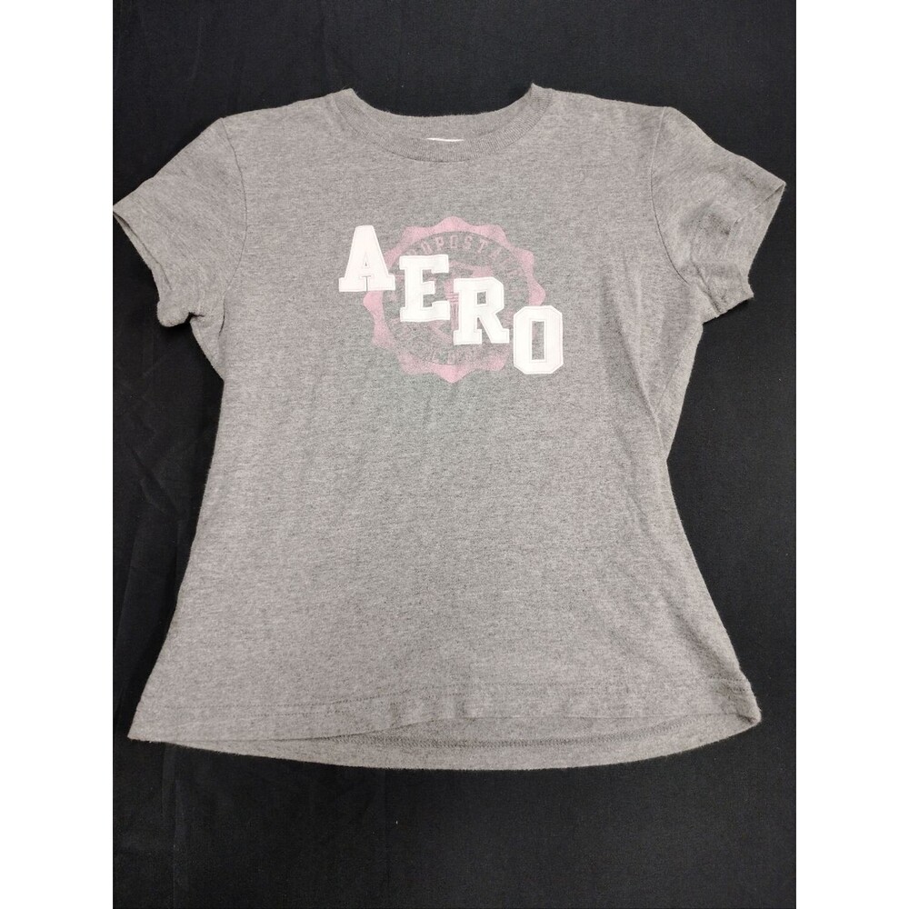 AERO Grey Graphic Logo Boyfriend Tee with pink Athletic Division Logo
